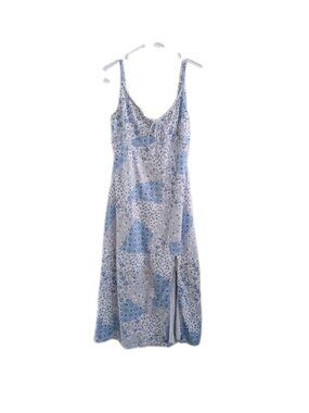 Hollister Floral Patchwork Midi Dress Blue White XS Cottagecore Coquette Boho